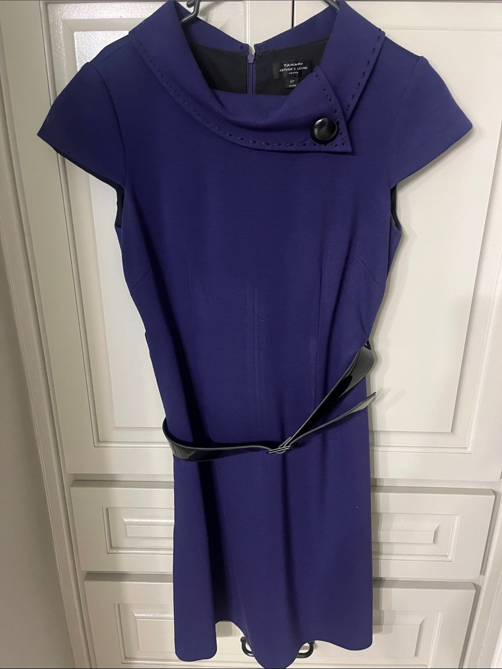 Tahari ASL Deep Purple Cap-Sleeve Sheath Dress with Belt